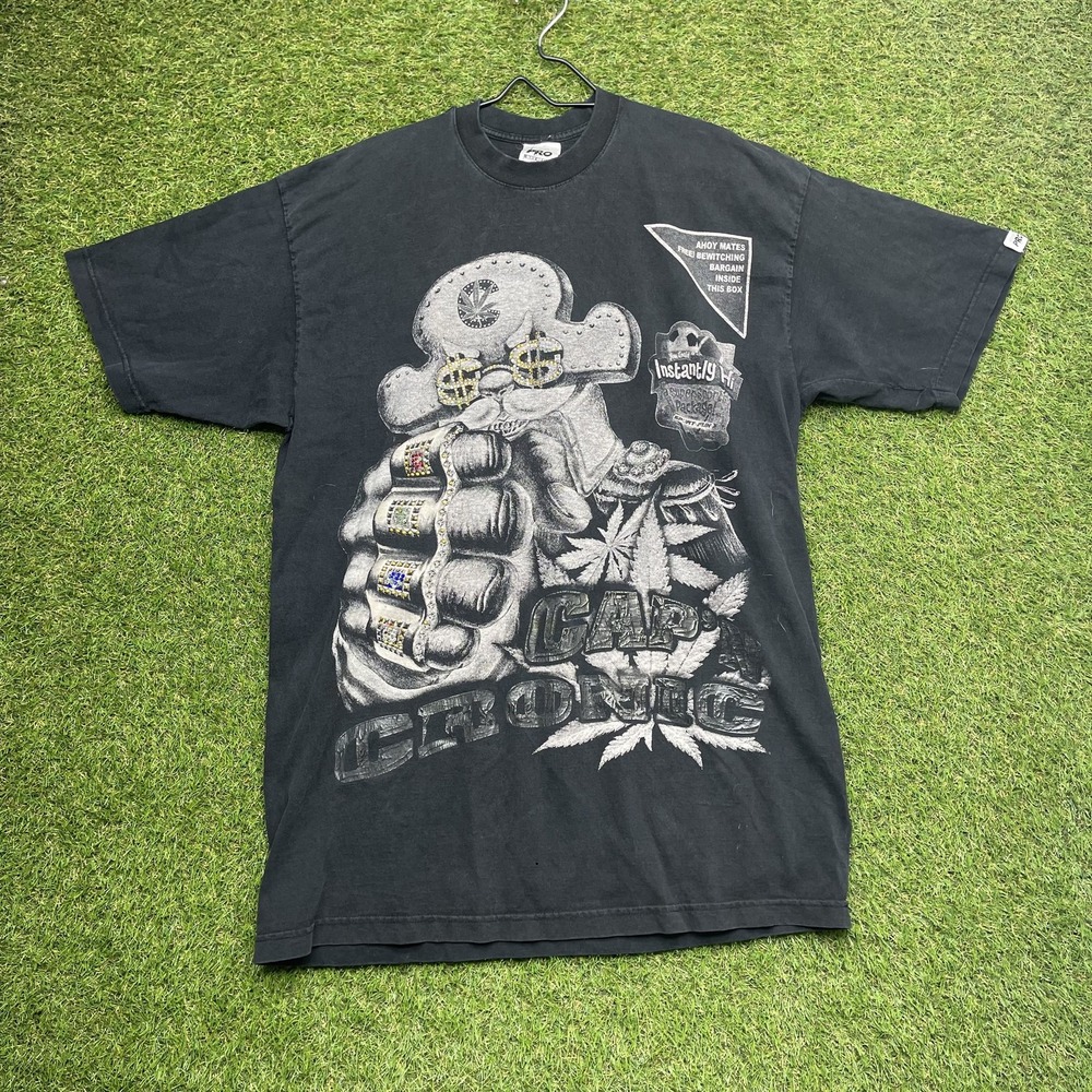 Vintage Cap N Cronic Shirt Mens 2XL Black Graphic Weed Leaf Hip Hop Rap 90s Tee